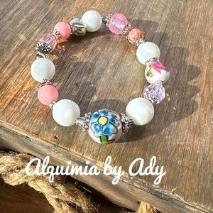 White jade very chunky beaded handcrafted bracelet